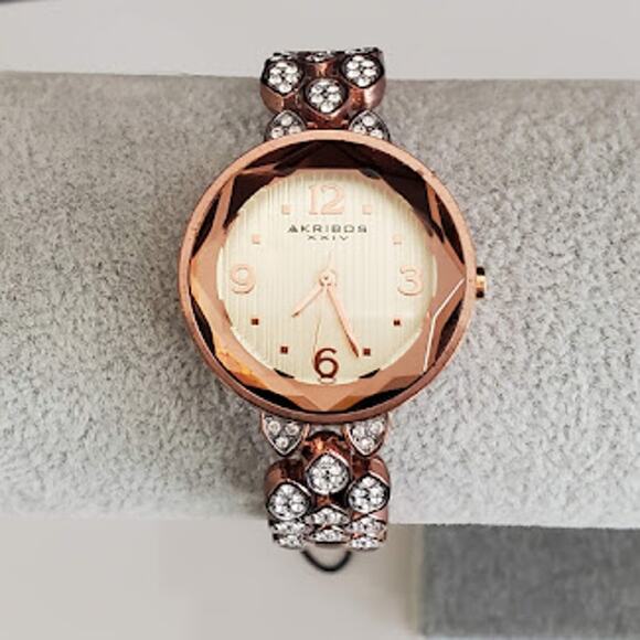 Akribos XXIV Women's AK 839 Watch 34mm Swarovski Crystals Rose Gold Bracelet‎ - Picture 5 of 10